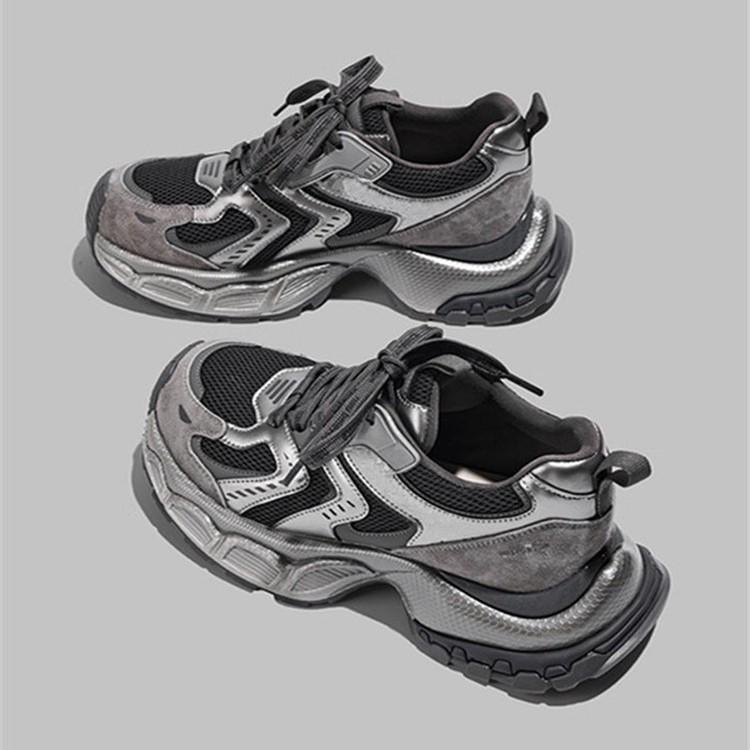 Cowhide Version Early Autumn New Leather Platform Shoes Women's Black Mesh Muffin Sole Casual Shoes