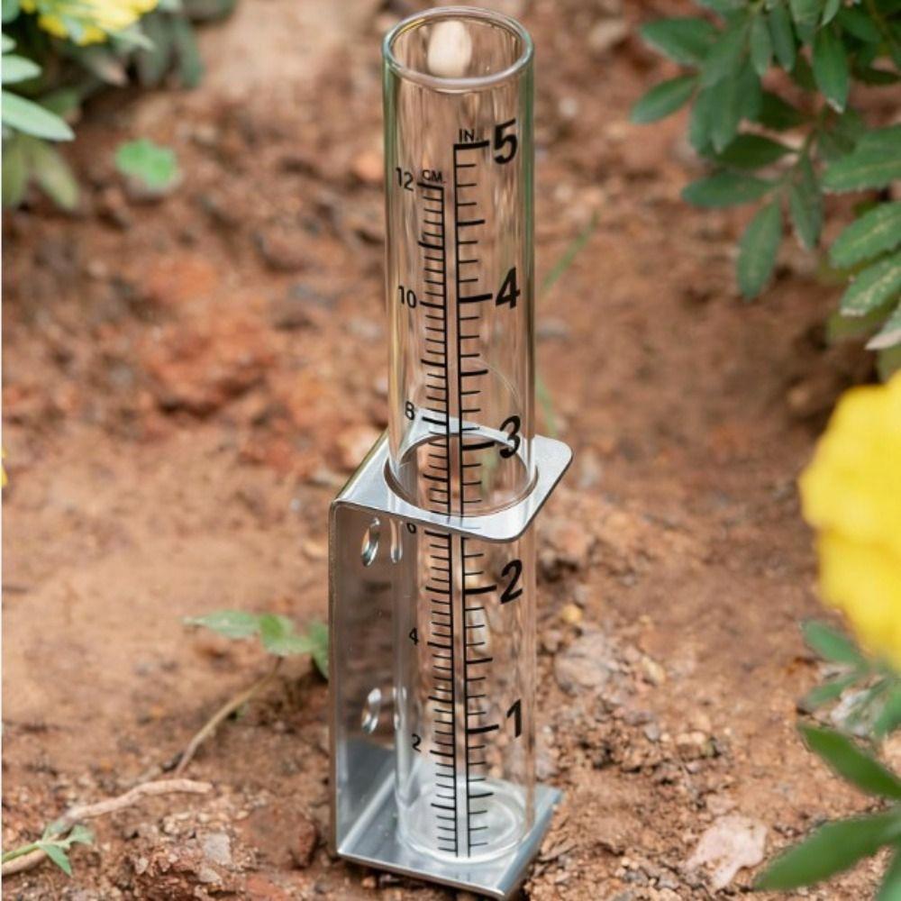 Easy To Read Glass Rain Gauge Durable Stainless Steel Garden Moisture Meter  Garden Monitoring