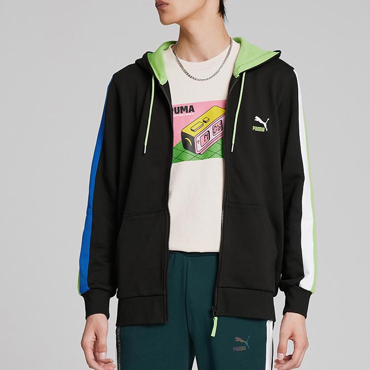 Puma Colorblock Zip-Up Logo Patch Hoodie Men Hoodie Black 534156-51