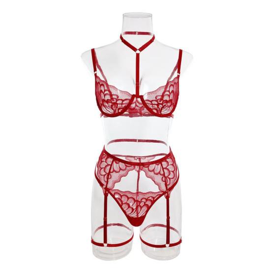 1 sada Sexy podprsenka Kalhotky Podvazková sada Krajka Nízký střih Push Up Multi Strap Vysoký Pas Elastická Tenká ohlávka Výstřih Líbánky Svatební Noc Dámská Sada spodního prádla