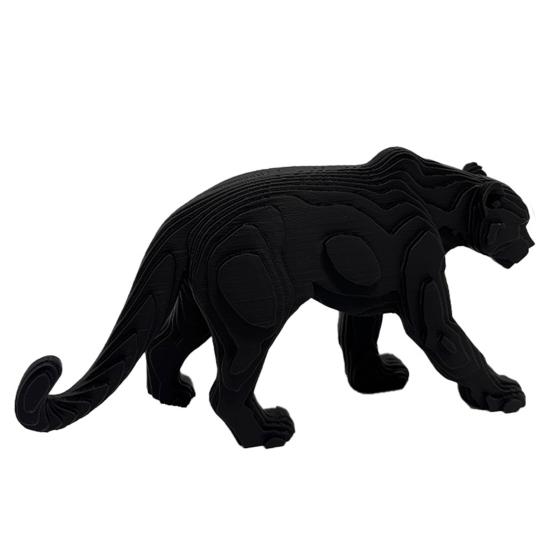 3D Printed Black Black Texture Decoration Layered Panther Figurine Matte Geometric Desktop Panther