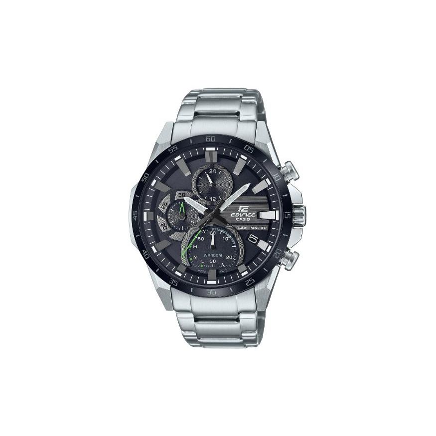 Casio Edifice Waterproof Quartz Watch Solar Quartz Movement Stainless Steel Band Men watches Black EQS940DB-1AV Regular Watch Box,Black Dial