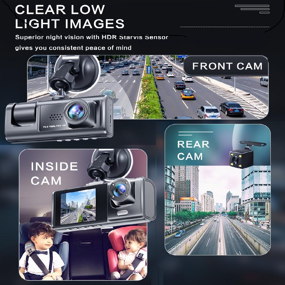 Car Dash Camera, 2-inch IPS Screen, 2/3 Lenses, Infrared Night Vision DVR Recorder, In-car DVR
