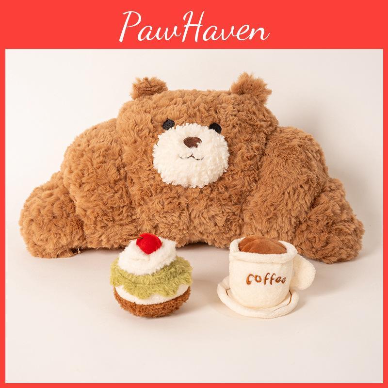 Croissant Toy Plush Pp Cotton Filled Brown Bear Pillow Sofa Cushion Doll Gift