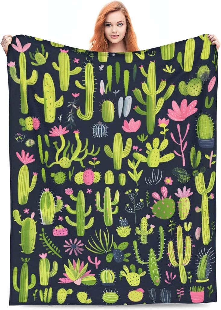 Cactus Throw Blanket for Women Man Lightweight Soft Warm Blankets Flannel for Bed Sofa Couch Travel Camping