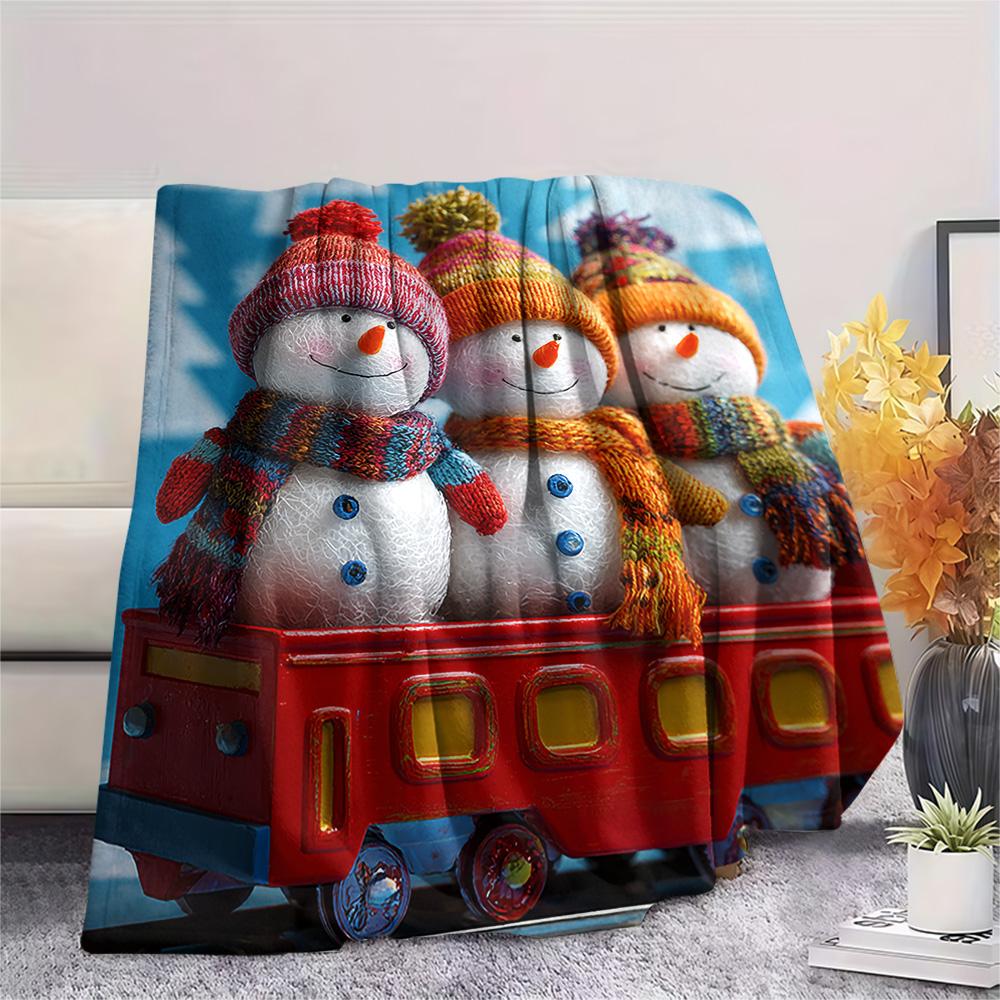 Snowmen Print Flannel Blanket, High Quality Comfortable for All Seasons, Home Decor, Warmth and Comfort, Perfect for Christmas Gifts