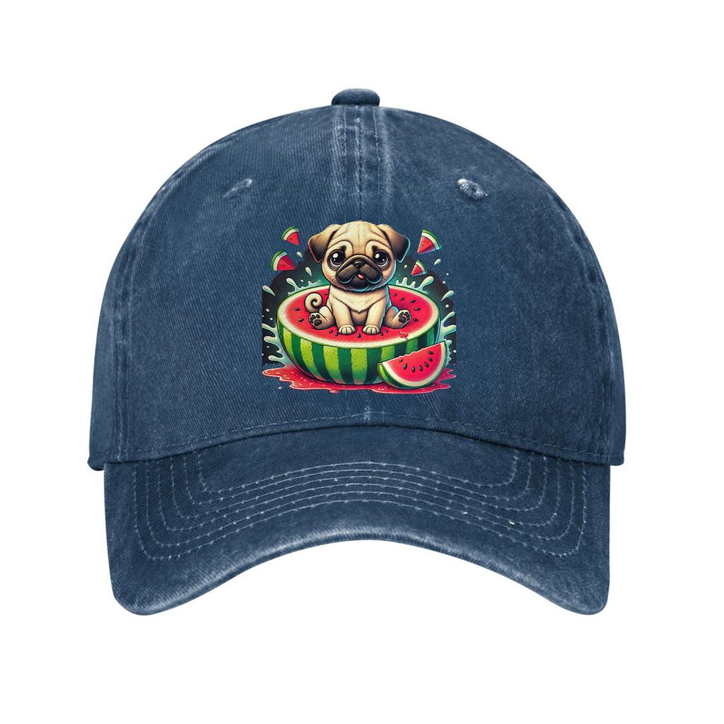 Pug Eating Watermelon Graphic Baseball Cap Cotton Casual Adjustable Sun Protection Unisex Hat