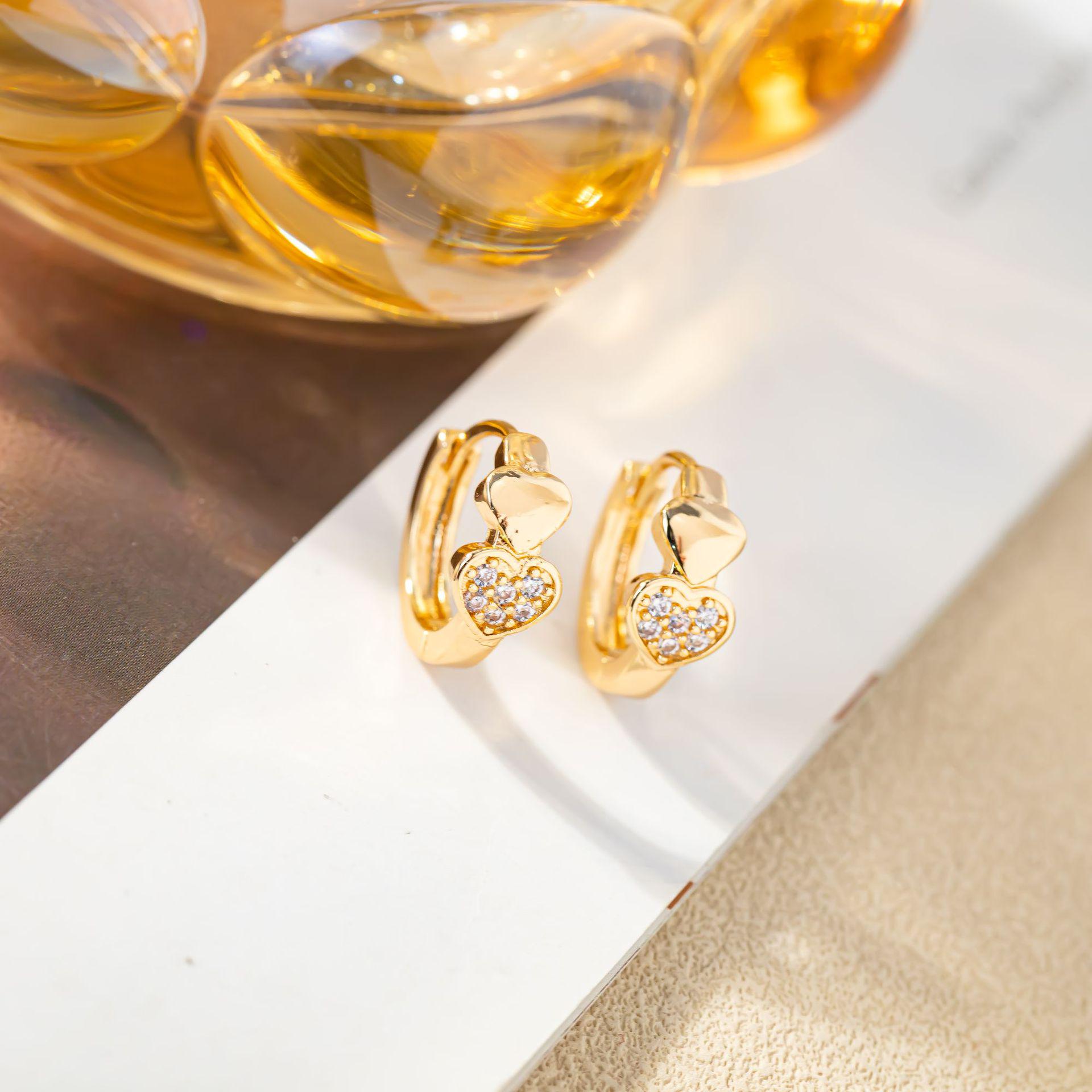 Double Heart Zirconia Korean Style Micro-Pave Stud Earrings