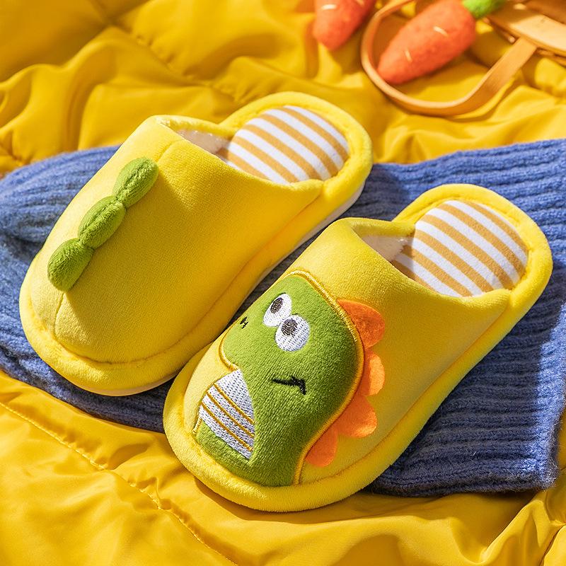 

Children Cartoon Dino Fur Slipper Soft Autumn Winter Warm Princess Baby Boys Girl Indoor Home Bedroom Cotton Fleece Fur Shoes 24 Insole 15.5CM жёлтый