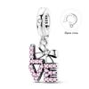 925 Silver Charms Bead CZ Zircon Love Mom Pink Heart Dangle Fit DIY Bracelet Women Mother's Day Jewelry Gift
