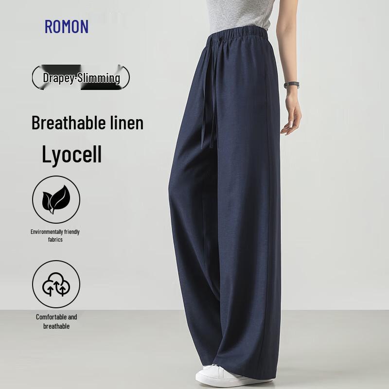 Damen Luomeng Leinen Lyocell Mischung Weitbein Freizeithose