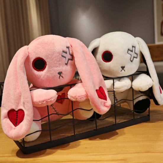 25/30cm Rabbit Plush Toy Dark Series Gothic Rock Style Long Ears Bunny Doll Plushies Ornament Photo Prop Soft Cartoon Stuffed Animal Doll Toy Home