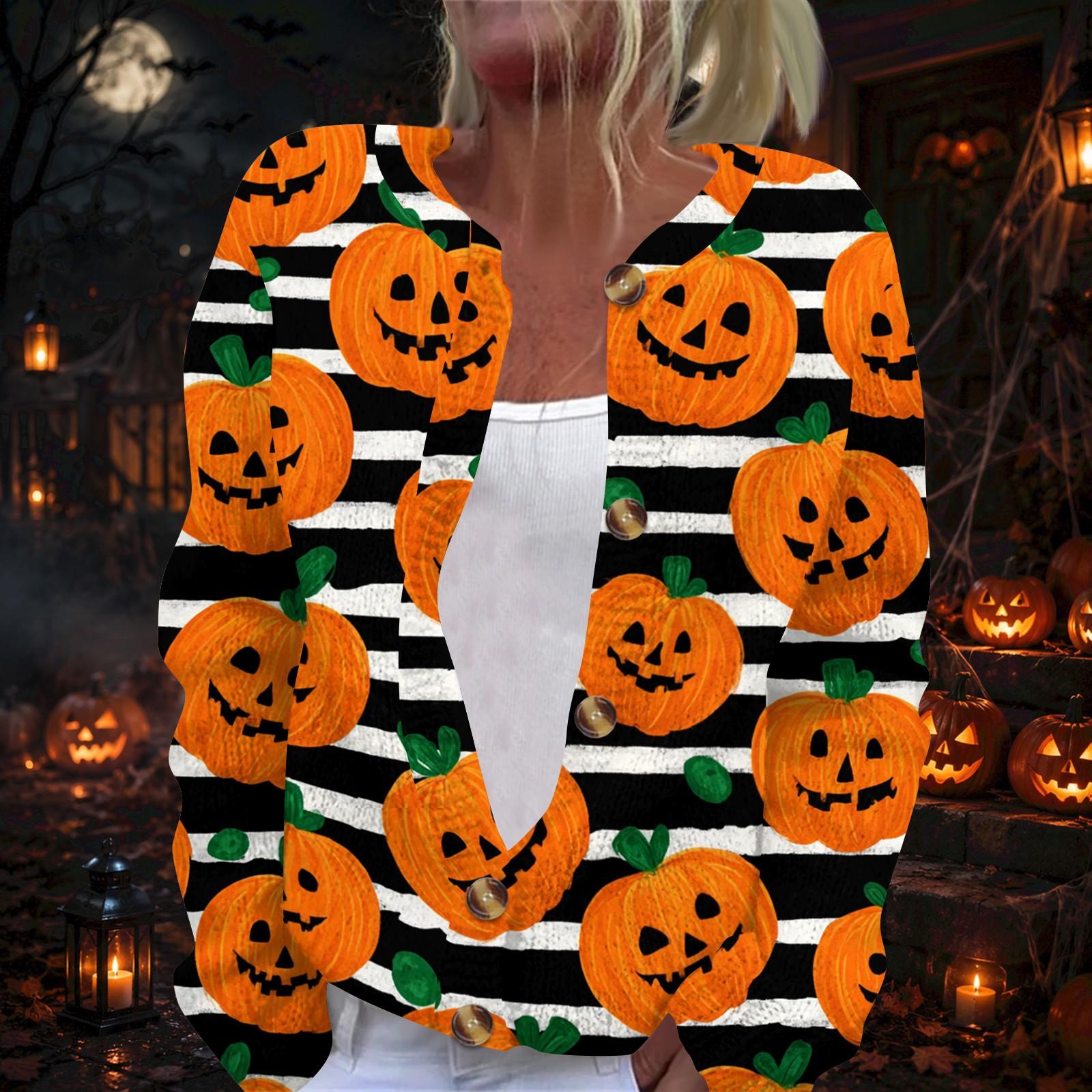 Women s Halloween Print Long Sleeve Knit Cardigan with Button Front XXL