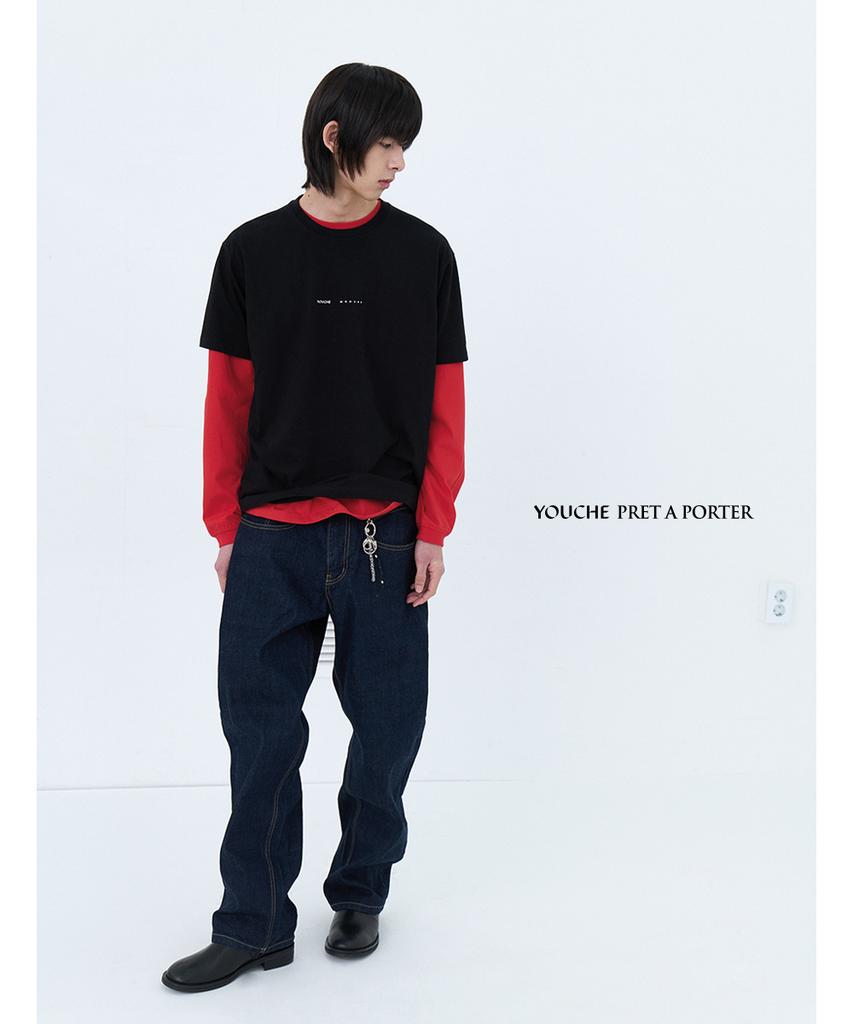 YOUCHE PRET A PORTER Sq Continuous Short Sleeve Tee Black