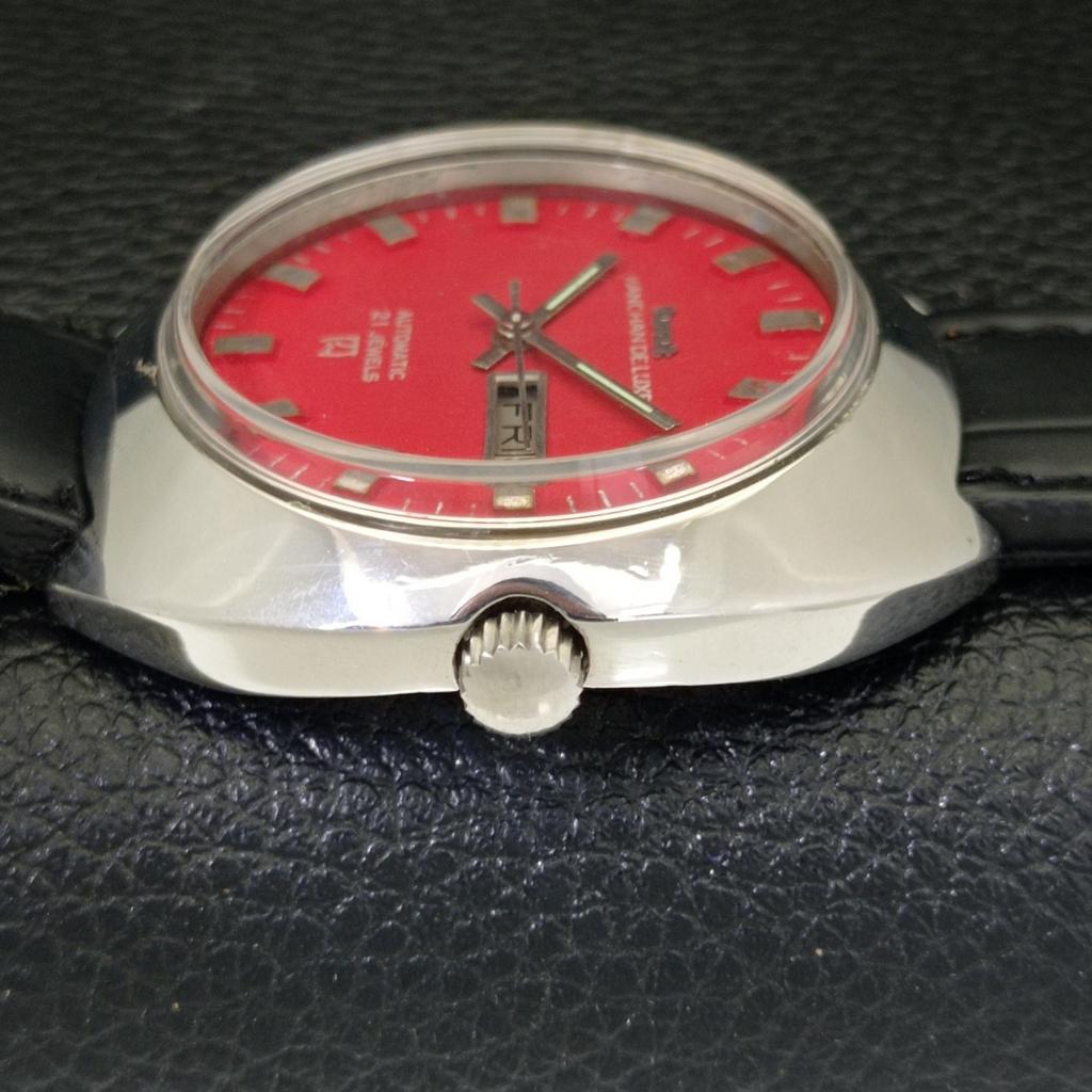 MONTRE INDIENNE AUTOMATIQUE HMT KANCHAN DELUXE 6501 POUR HOMMES À CADRAN ROUGE D'OCCASION a432206-2 R110-a432206