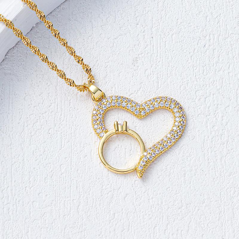 Full Diamond Love Necklace Female Simple Design Versatile Zircon Heart Ring Pendant Clavicle Chain