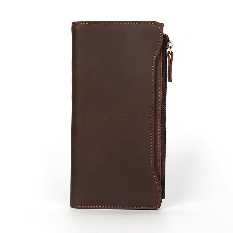 Crazy Horse Leather Long Wallet, Genuine Leather Buckle Leather Wallet, Head Layer Cowhide Silver Bag, Retro Business Leather Wallet
