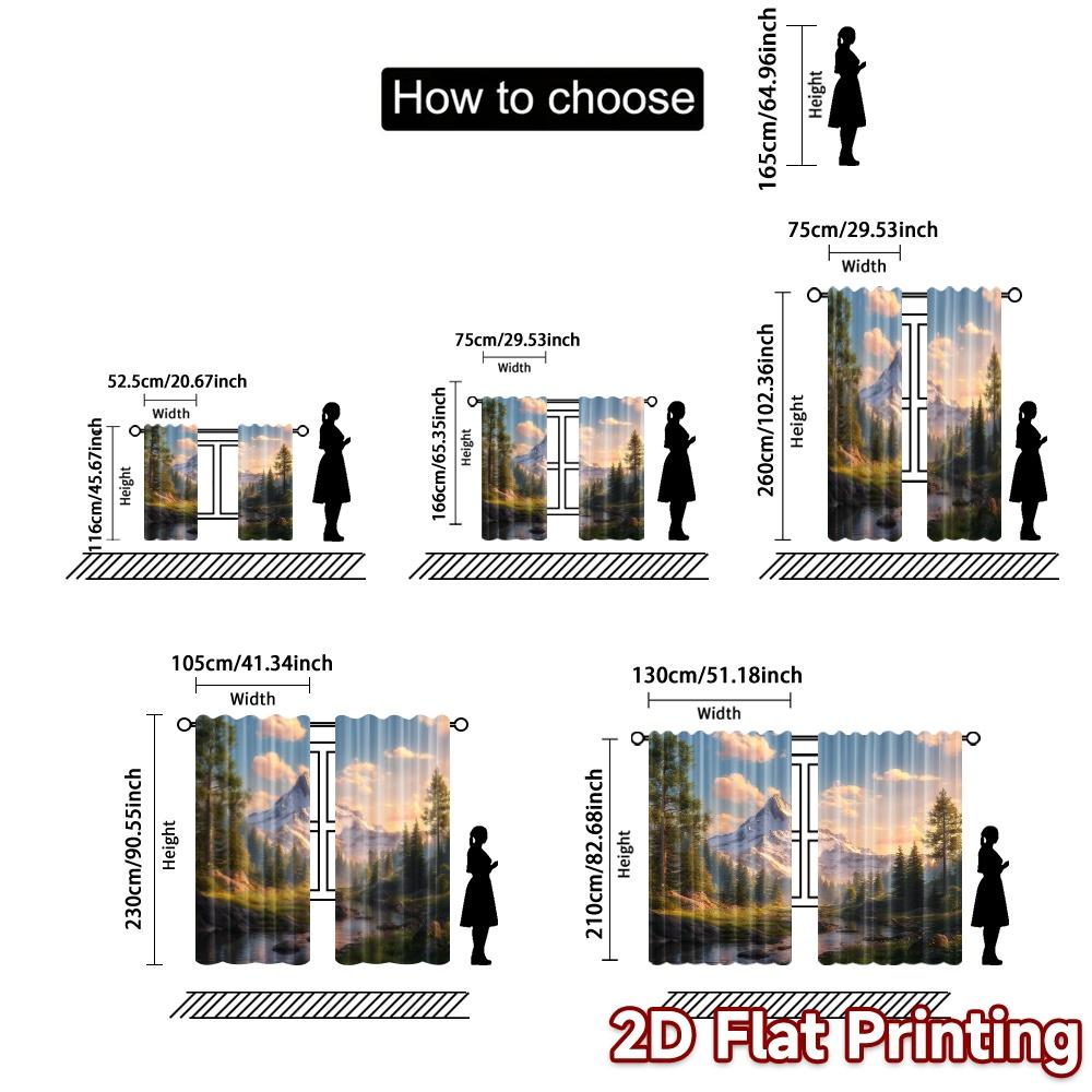 Set Of 2 Flat Printing Curtains Without Rod Mountain Serenity Creative Prints Home Modern Sheer Made Polyester