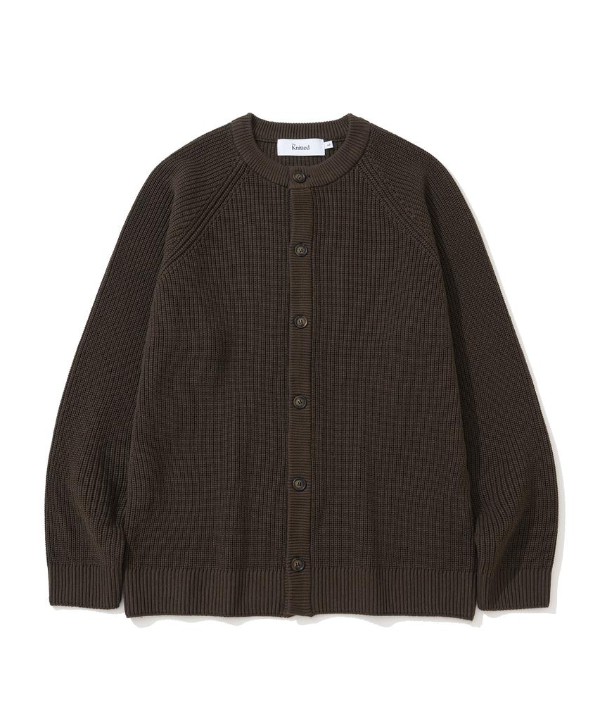 Knitted [Knitted X Fashion Planet] Cotton Waffle Round Cardigan Brown