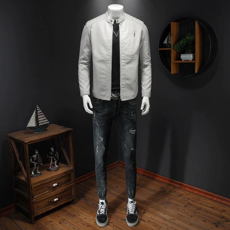Autumn Plus Collar Leather Jacket for Men, Trendy Slim Fit Men's Casual Motorcycle Suit Leather Jacket