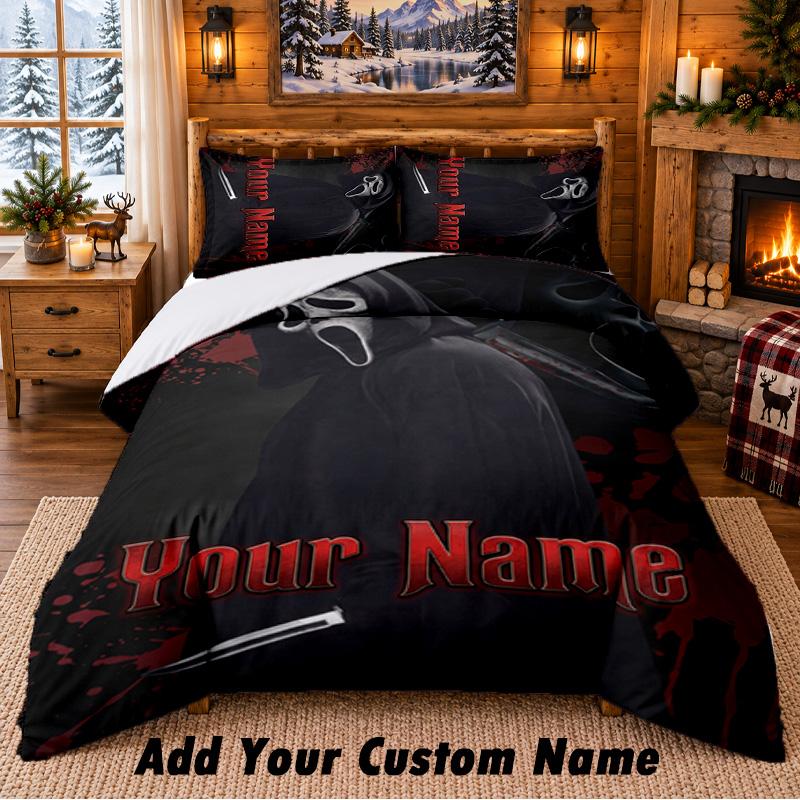 Scream Ghostface Custom Name 3Pcs Bedding Set 1 Bed Sheet 2 Pillowcases Bedroom Home Decor