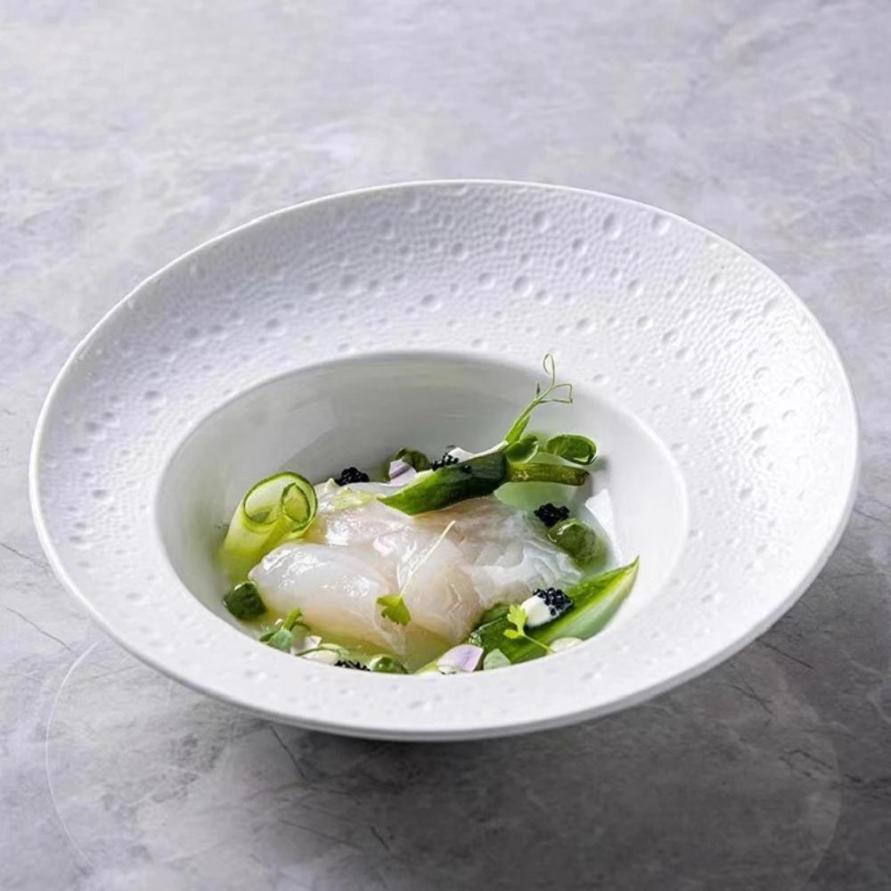 

French Creative Salad Plate Straw Hat Premium Feeling Hotel Dinner Western Pasta Ceramic White 8 inches белый