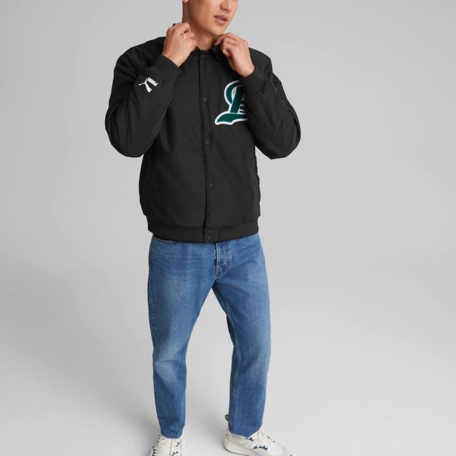 Puma Logo Badge Single-Breasted Turn-Down Collar Long Sleeve Jacket Men Jacket Black 539272-01