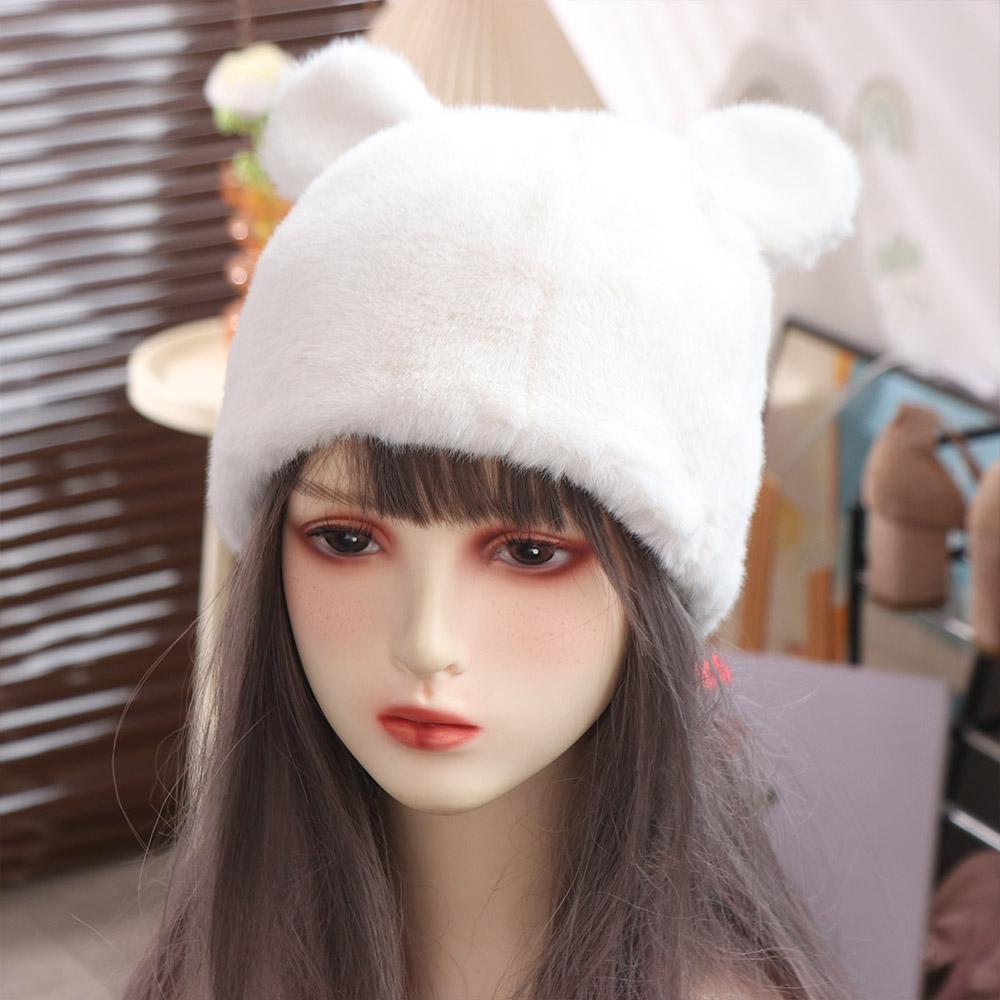 Warm Faux Fur Hat Fluffy Women's Beanie Hats Lovely Bear Ear Hat Girls