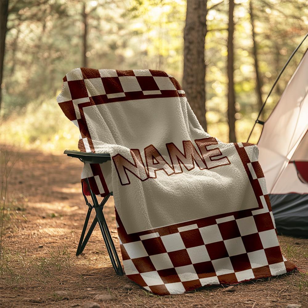 Custom Name Checkered Flannel Blanket Cozy Soft Lightweight Allseason Multiuse For Travel Camping Picnic Sofa Office Bed Living Room Perfect Gift For