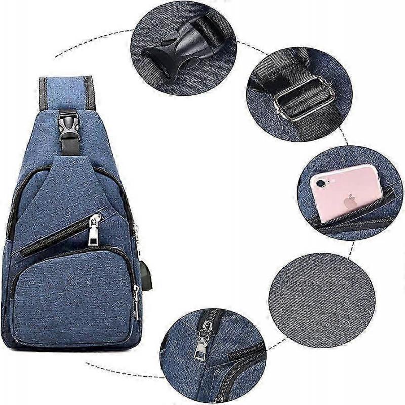 Sling Bag Chest Bag with USB Charging Port Men Women Lightweight Crossbody For Hiking,Cycling Traveling