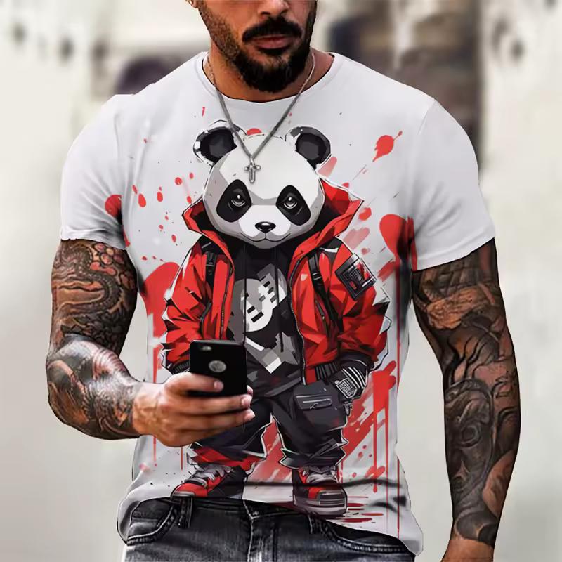 Fashion Panda Graphic T Shirts for Men Trend Summer Short Sleeve 3D Animals Printed Kids T-shirts Loose Streetwear Hip Hop Tees