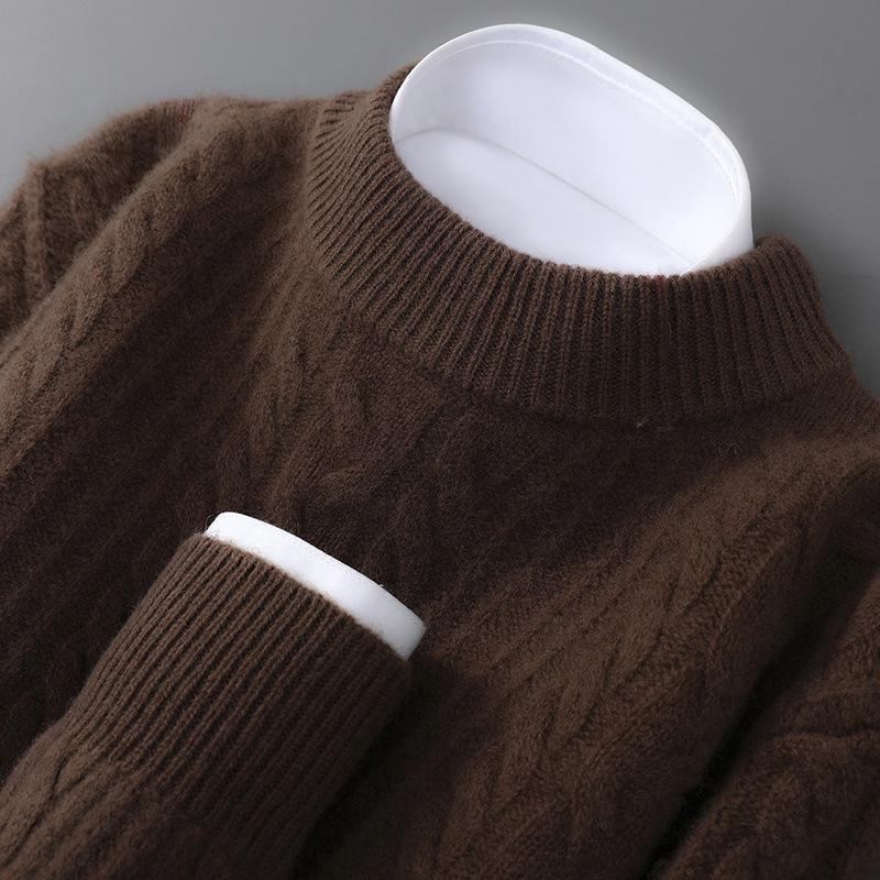 

Men’s Pure Wool Thick Half-High Collar Pullover Sweater - Casual Autumn/Winter Knit XL