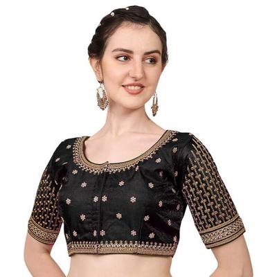 Damska jedwabna bluzka do sari z krótkim rękawem, regularny krój