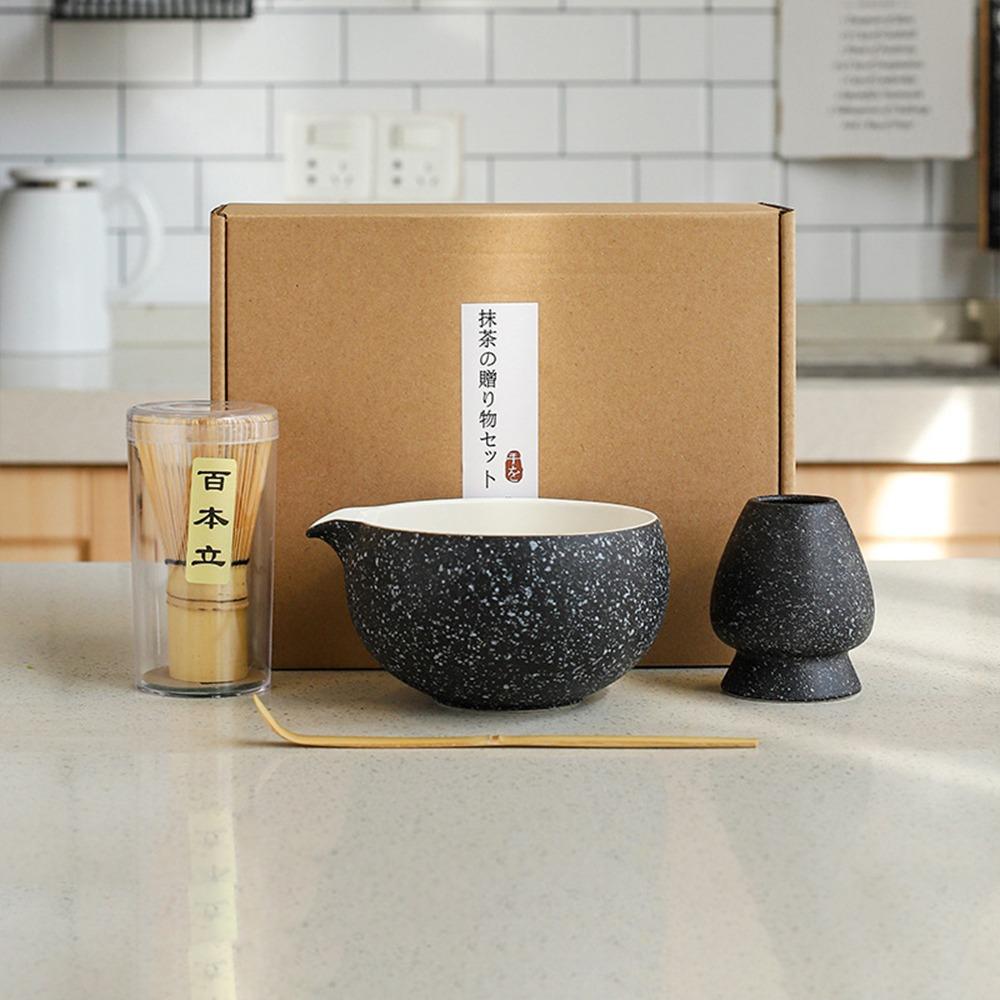 

4PCS Traditional Bamboo Ceramic Japanese Matcha Tea Set Reusable Food Grade Matcha Stirring Brush Safe Japanese Chasen