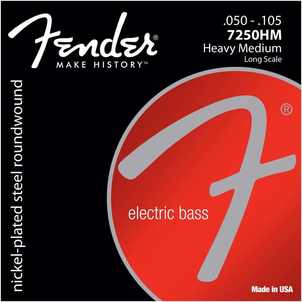 Fender Electric Bass Strings 7250HM Set of 4 Nickel Plated Steel Long Scale .050-.105