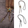 Classical Braided Leather Cord Bolo Tie with Metal Star Turquoises Pendant Western Vintage Necktie Shirt Collar Necklace