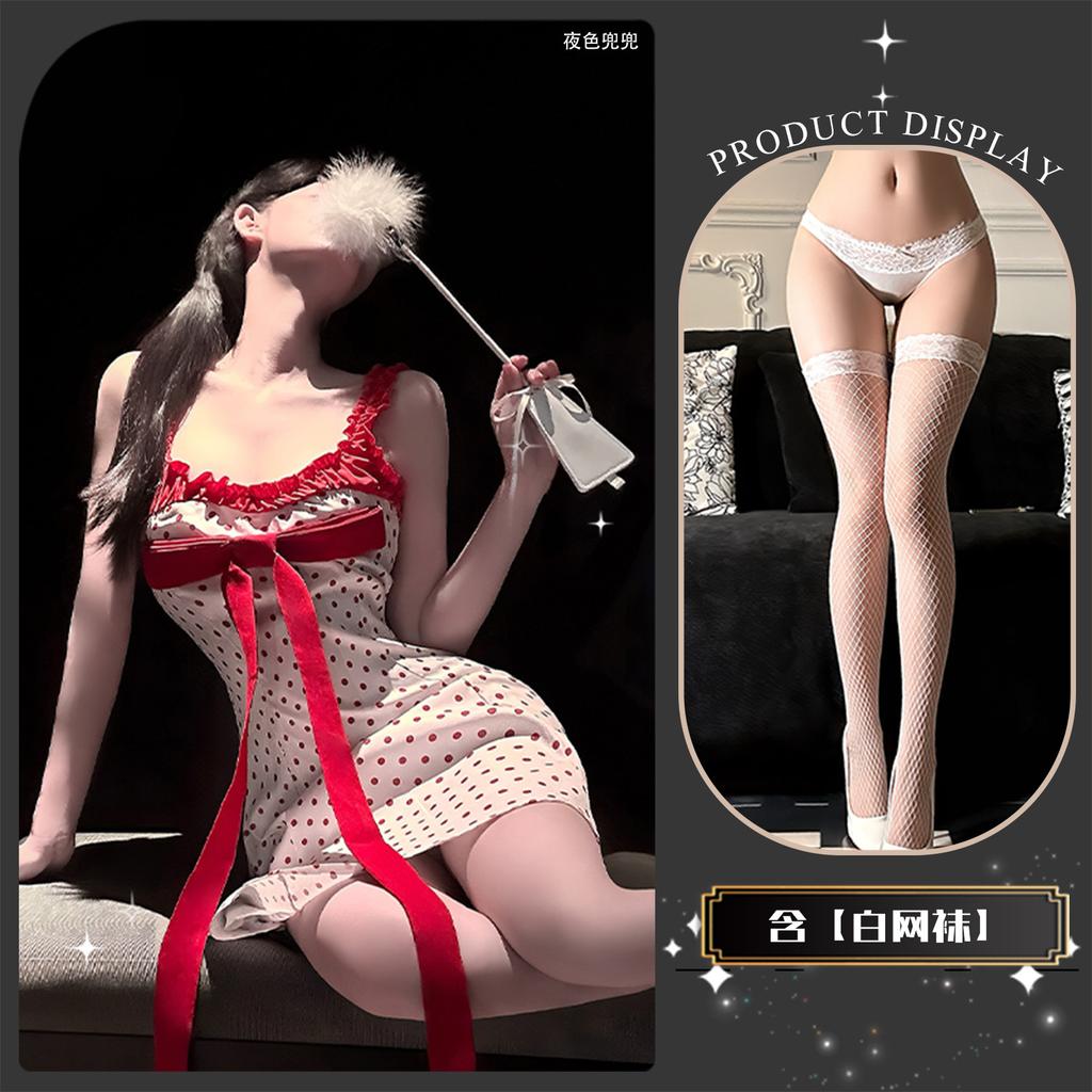 Sexy Lingerie Sexy Sweet Wind Sweet Greasy Cherry First Love Pure Desire Suspender Nightdress Bow Polka Dot