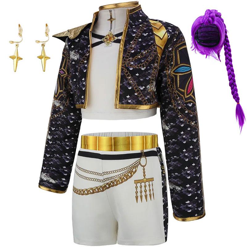3-teiliges Set Mädchen Koreanischer Stil Pop-Sänger Banduniform Cosplay Outfit Mantel+Weste+Hose Hip Hop Verkleidung Tanzaufführung Kostüm