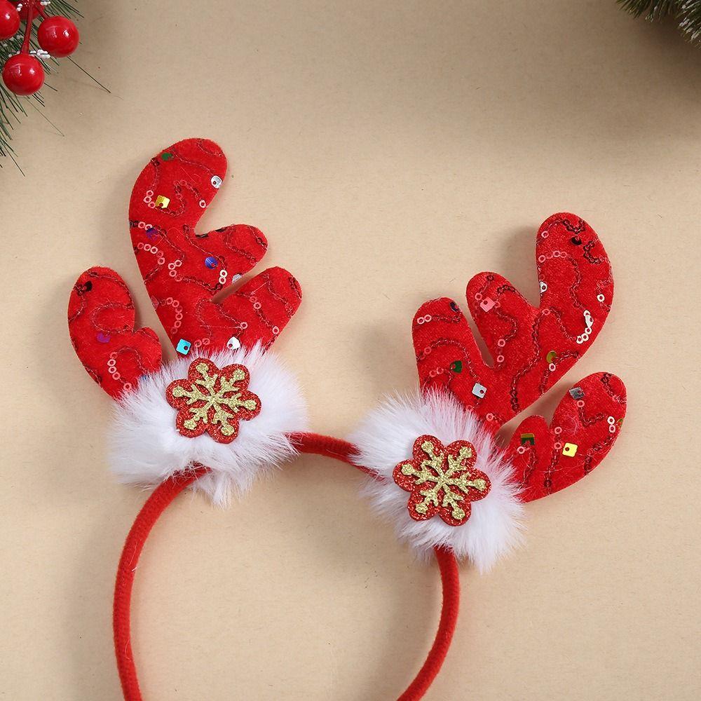 Creative Christmas Antler Headband Snowflake Pattern Funny Christmas Hair Hoop Decorative Plush Ears Elk Antler Headdress