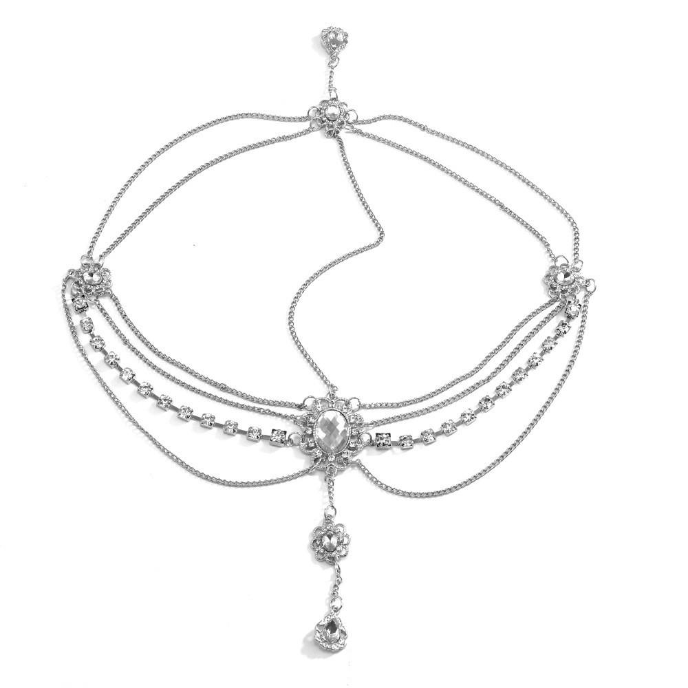 

And Elegant Rhinestone Multi Layer Chain Design Women Silver Headwear Jewelry