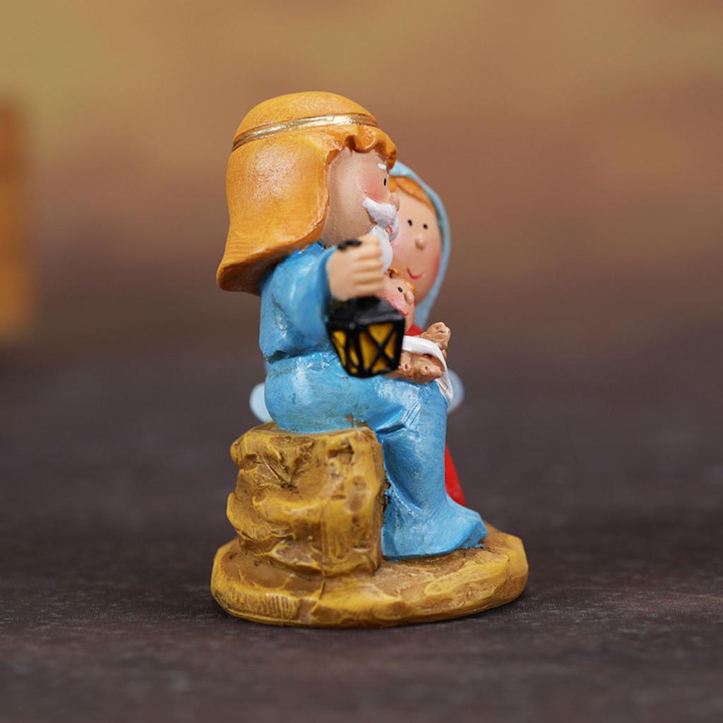 Cartoon Miniature Nativity Scene Statues Religious Home Decors Resins Manger Scene Figurines For Christmas Celebration