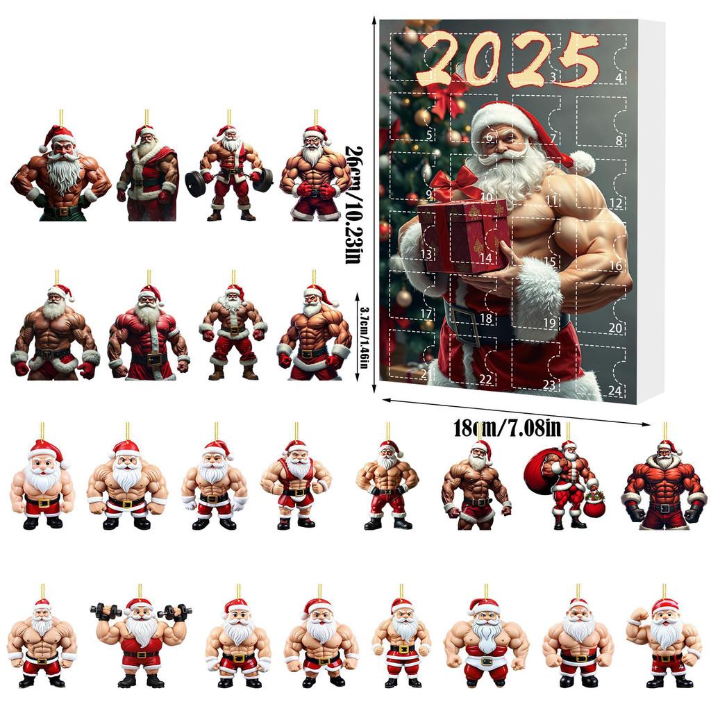 Christmas Countdown Blind Box With Muscular Santa Figure For Holiday Tree Decor And Gift Giving
