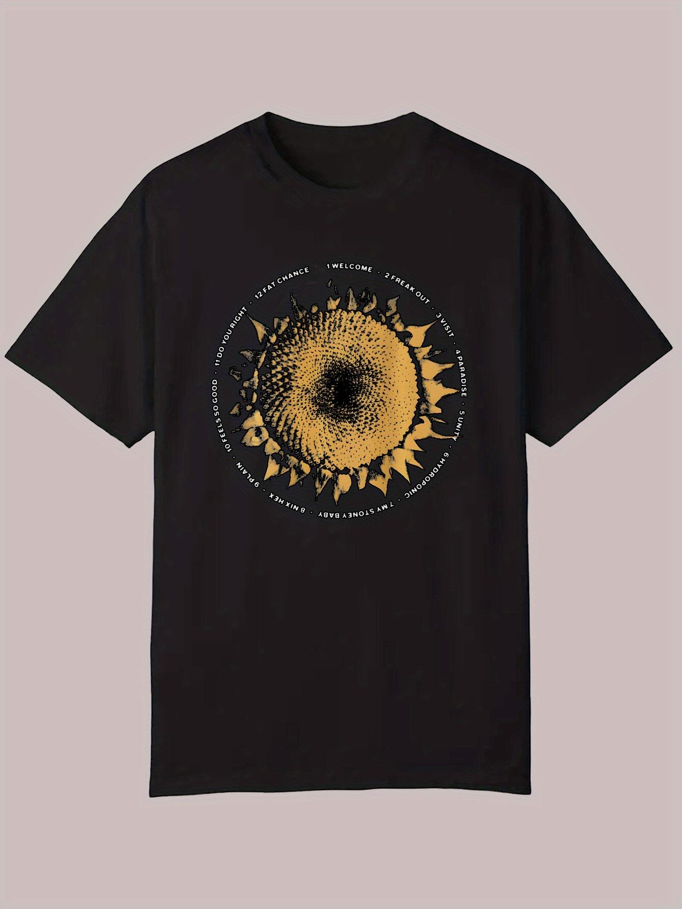 Casual Summer T-shirt with Vibrant Sunflower Design - Soft Polyester S