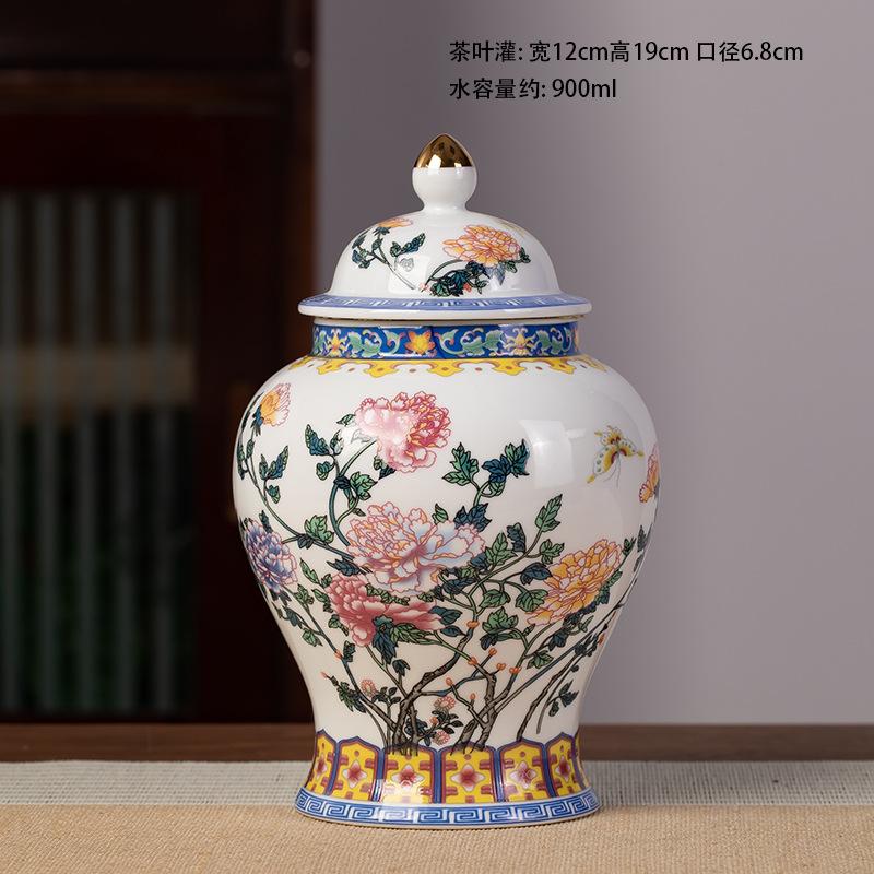 Gold-plated Ceramic Tea Jar Vintage Blue and White Porcelain Sealed Storage Jar Moisture-proof Candy Tea Pot Storage Container