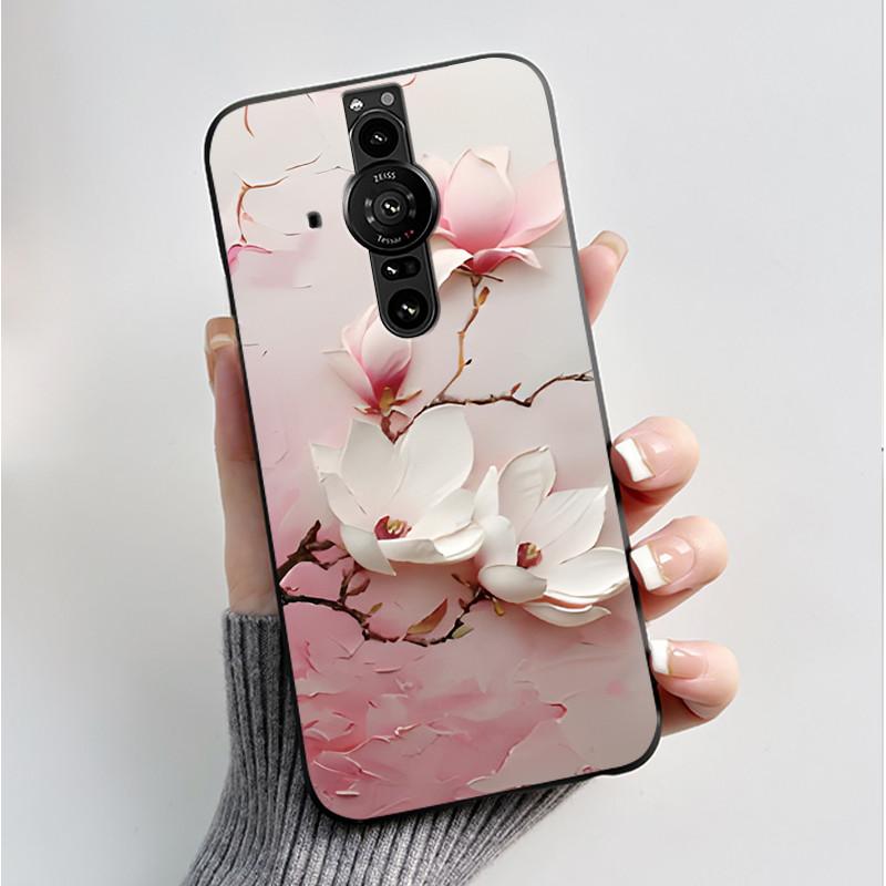 Printing Pattern Case For Sony Xperia Pro-I Fundas Soft Silicone Black Shell Cover Cute Flower Cartoon Casing Capa Coque