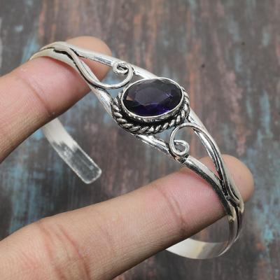 Bracciale rigido fatto a mano in argento sterling 925 con pietra preziosa ametista regolabile per lei