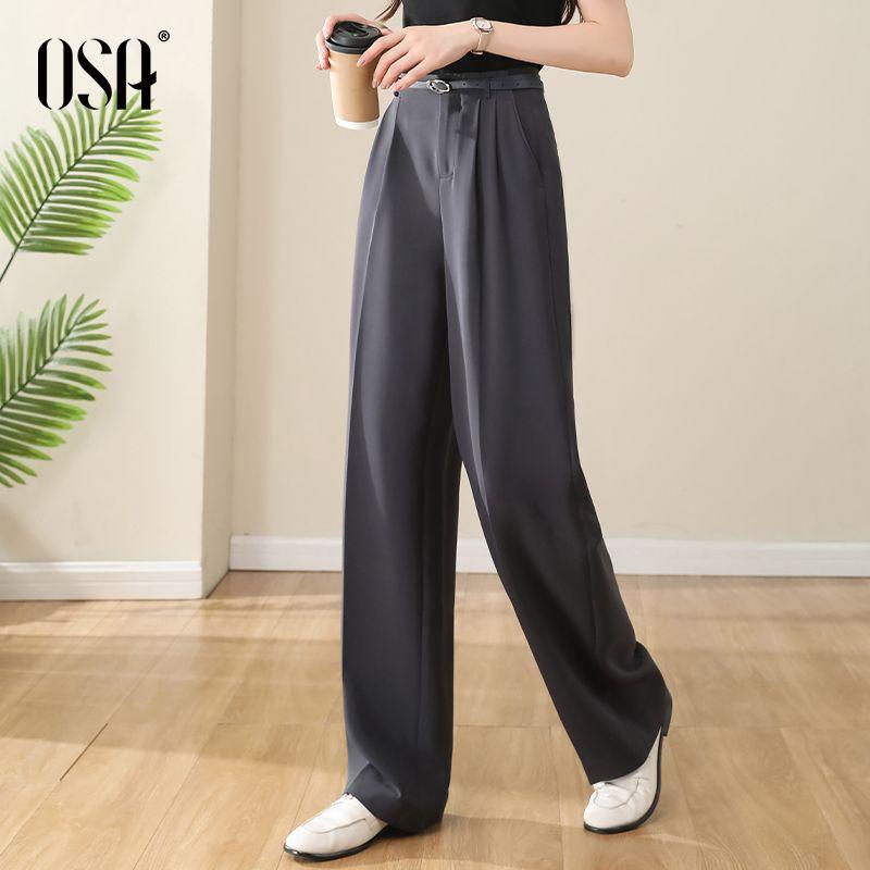 

OSA OSHA High Waist Loose Straight Mopping Pants Suit Gray XL