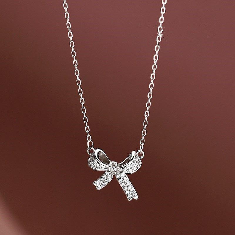 2021 Trendy Sterling Silver Bow Necklace - Light Luxury Clavicle Chain for Women