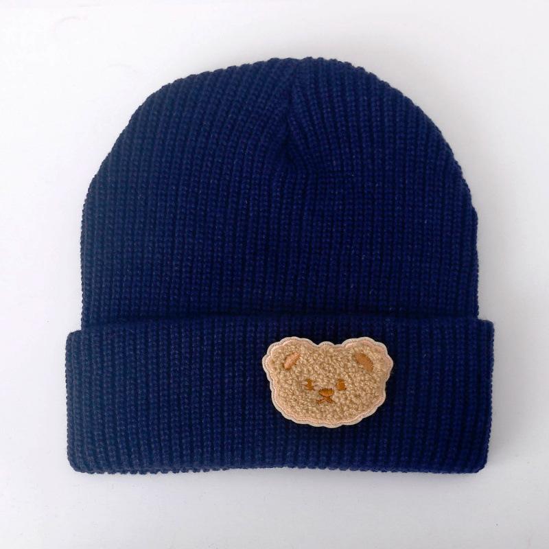 Cute Bear Solid Color Wool Hat Women's New Autumn and Winter Warm Ear Protection Versatile Knitted Hat Tide