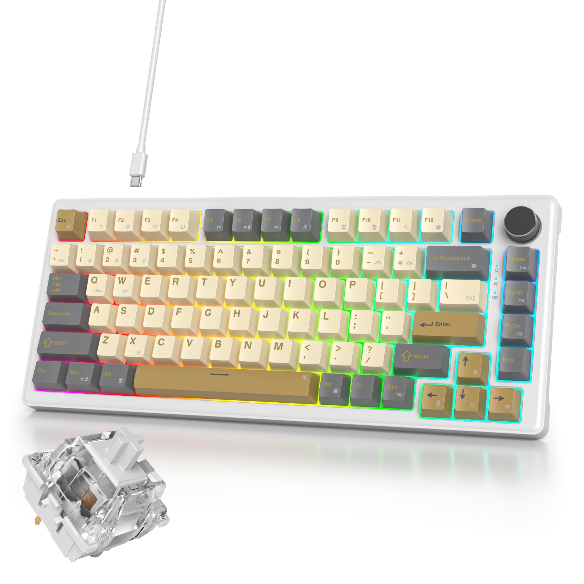 

Ussixchare Brown Keyboard Wired Keyboard Gaming Equipped with Volume Knob Gaming Keyboard Custom Gasket Mount RGB Software Supported Cherry Profile